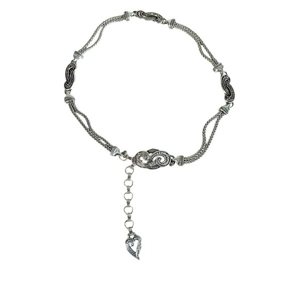 Brighton Bali Hai Silver Braided Swirl Hook Heart Charm Chain Belt size Small - Picture 9 of 9